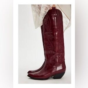 Free People Burgundy Over-the-Knee Western Boots